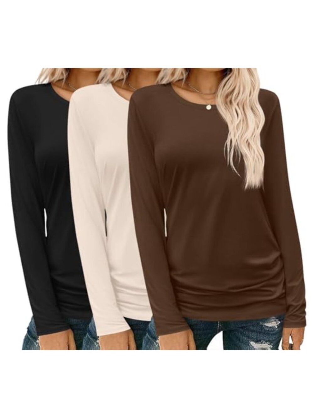 Women's 3 Pack Thermal Long Sleeve Crew Neck Tops